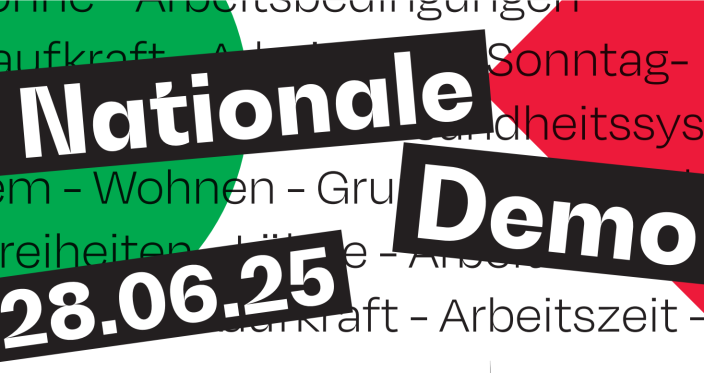 The cover of a pamphlet of demands for the Luxembourg national demonstration on 28 June 2025